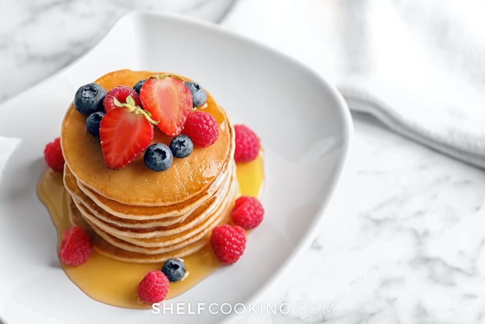 Pancakes with berries and syrup, from Shelf Cooking