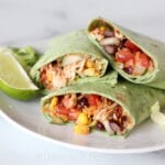 Copycat Red Robin BBQ chicken wrap on a plate, from Shelf Cooking