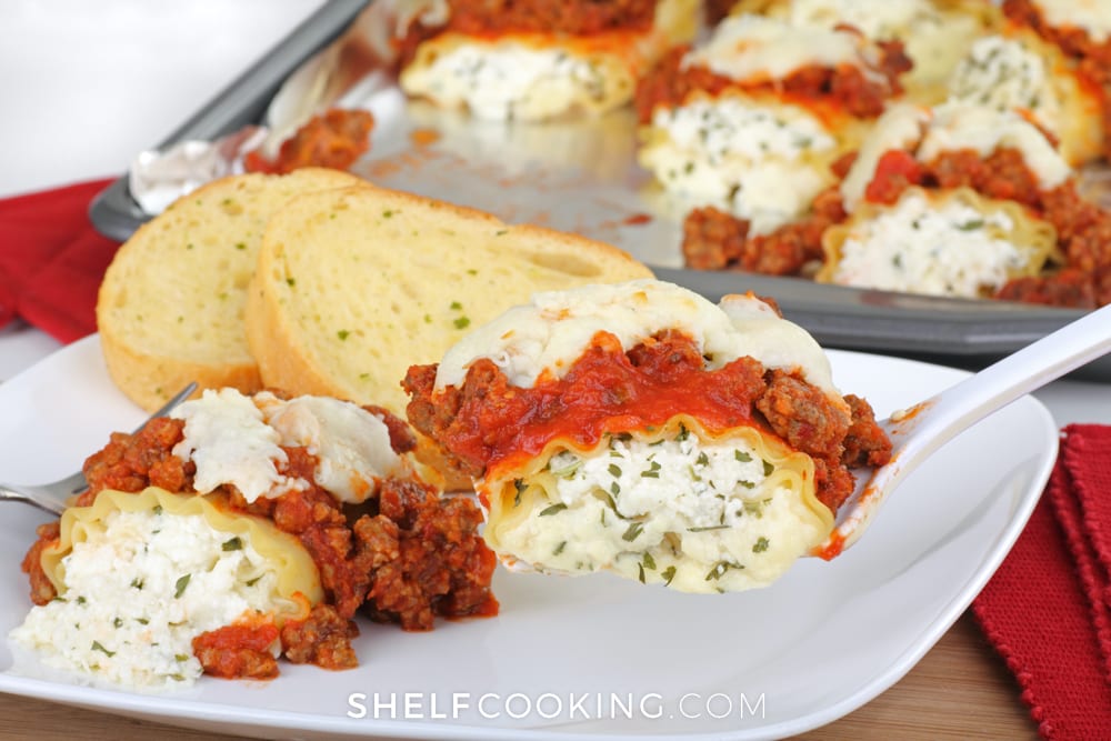 lasagna roll ups on a plate, from Shelf Cooking