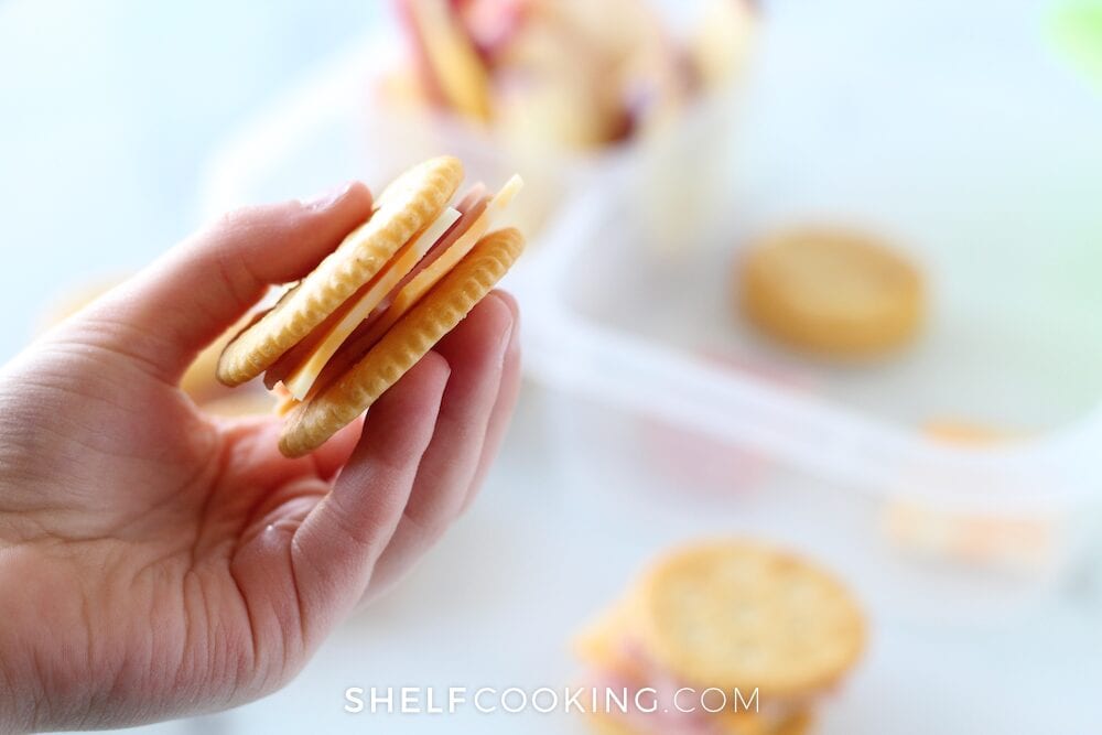 Cracker, ham, and cheese sandwich, from Shelf Cooking