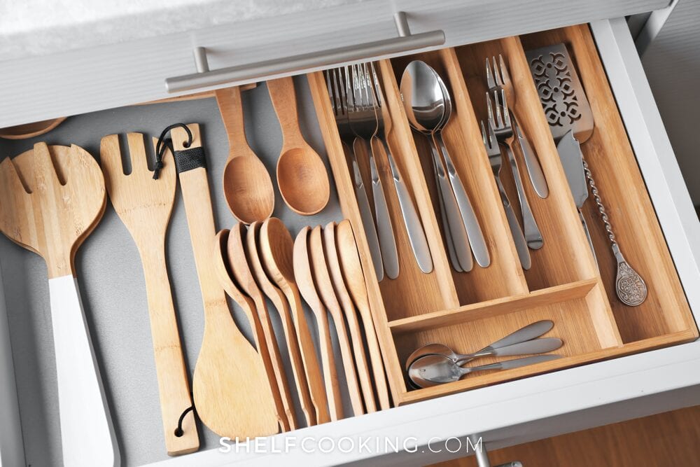 Organized utensil drawer, from Shelf Cooking