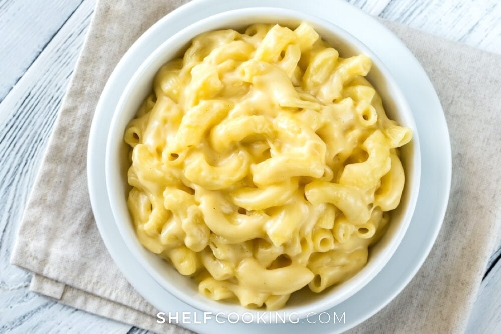 macaroni and cheese in a bowl, from Shelf Cooking