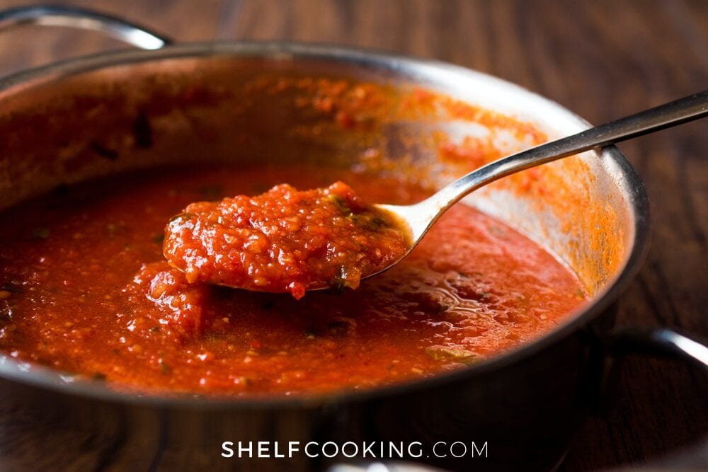 Pasta sauce in a pot, from Shelf Cooking