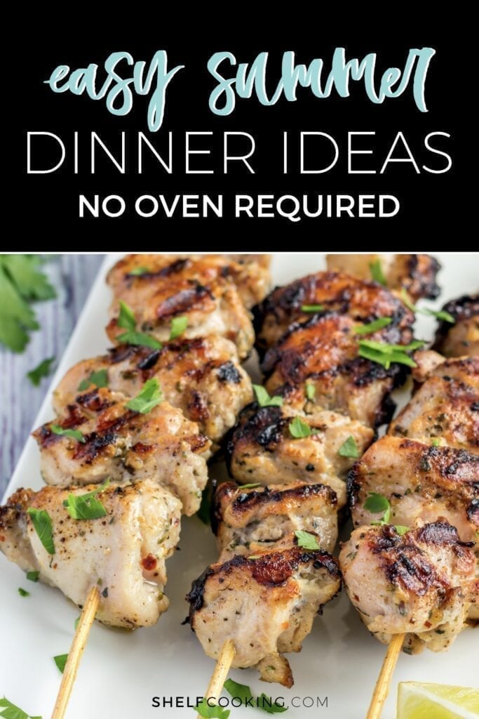 image that reads "easy summer dinner ideas", from Shelf Cooking