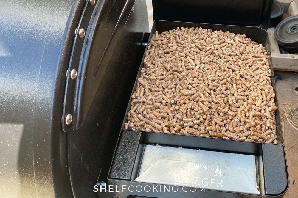 pellets in a smoker, from Shelf Cooking