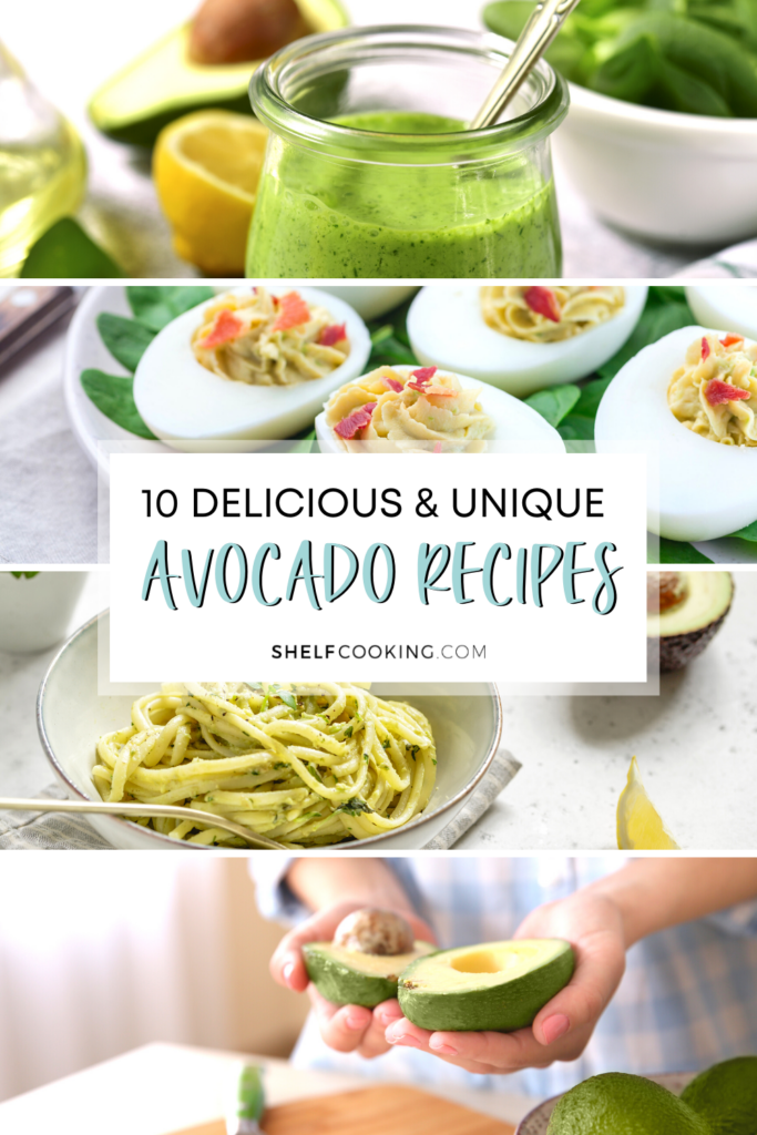 Avocado recipes on a table, from Shelf Cooking