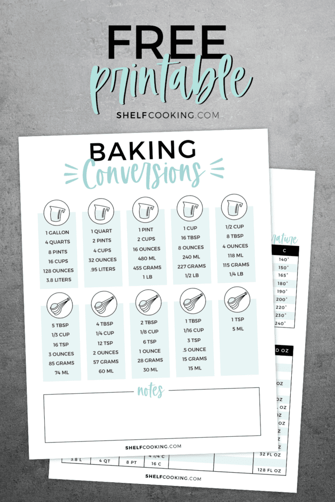 Easy Kitchen Conversion Chart Free Printable Shelf Cooking