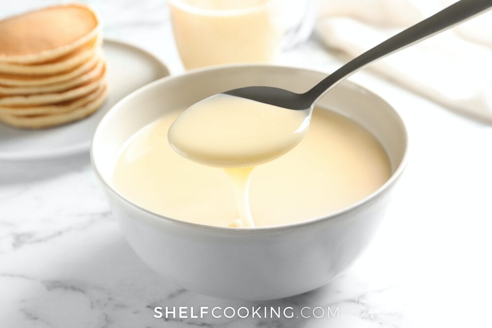 Sweetened condensed milk on a counter, from Shelf Cooking 