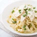 plate of fettuccini Alfredo, from Shelf Cooking