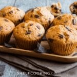 tray of pumpkin chocolate chip muffins, from Shelf Cooking
