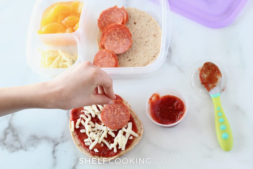 making a pizza lunchable, from Shelf Cooking 