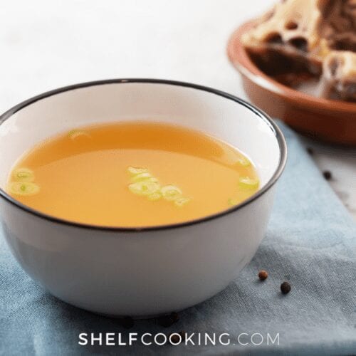 bowl of beef broth, from Shelf Cooking