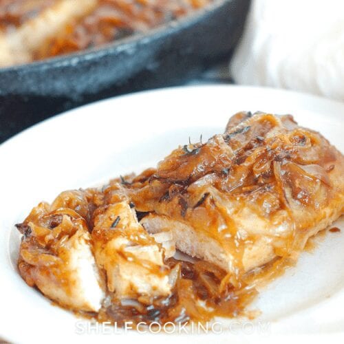 a plate of homemade french onion chicken, from Shelf Cooking