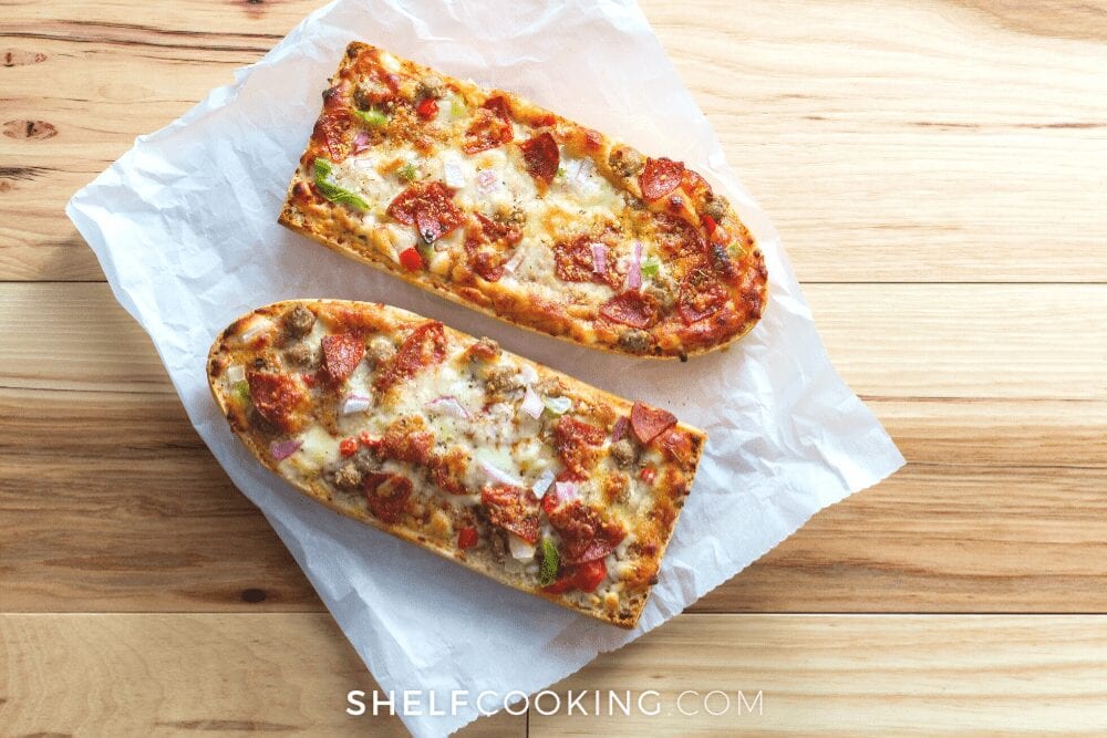 pepperoni and cheese french bread pizza, from Shelf Cooking 