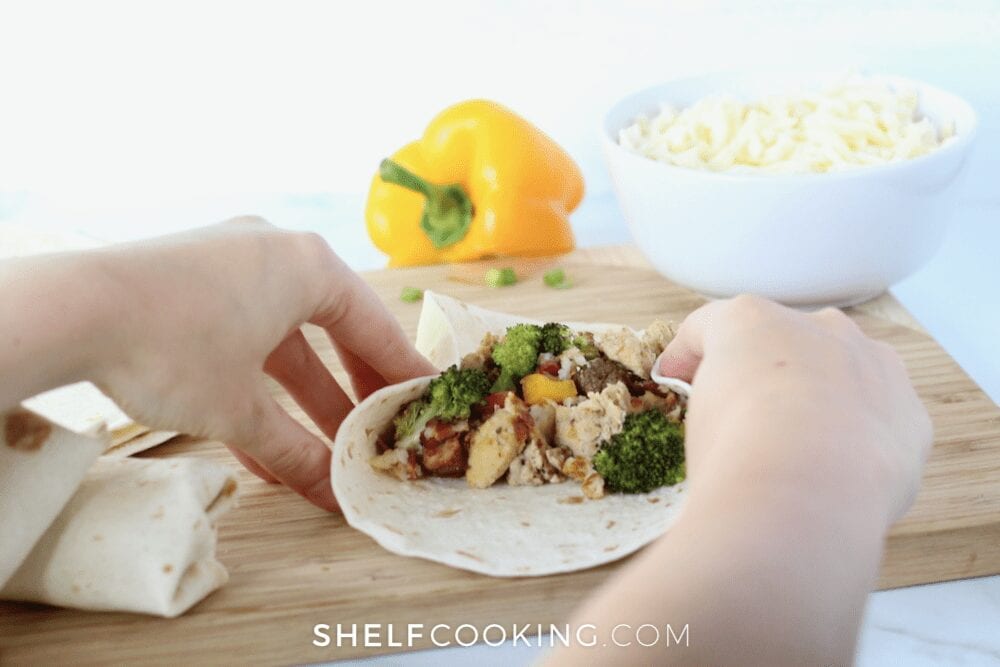 making a breakfast burrito, from Shelf Cooking 