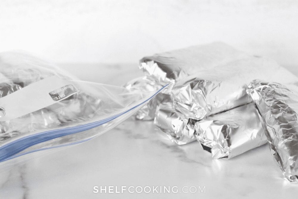 burritos wrapped in foil for the freezer, from Shelf Cooking