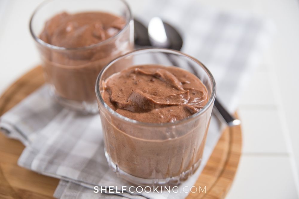 two glasses of chocolate mousse, from Shelf Cooking