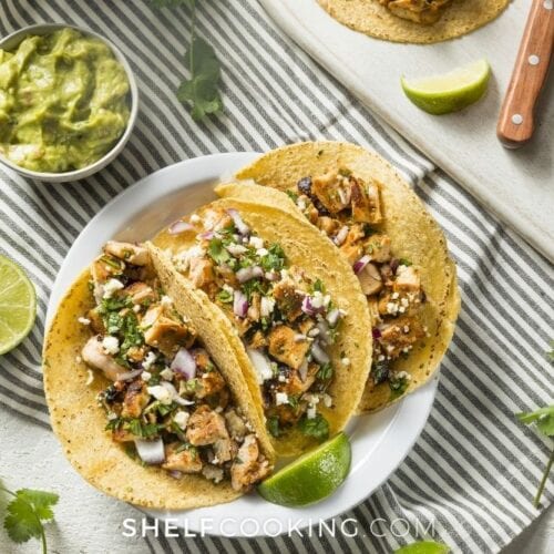 cilantro lime chicken served in tacos, from Shelf Cooking