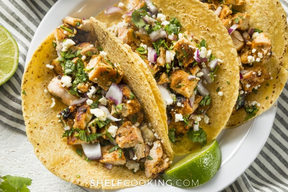 chicken tacos with a lime, from Shelf Cooking