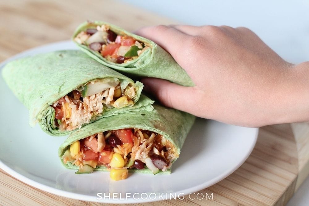 bbq chicken in a wrap, from Shelf Cooking