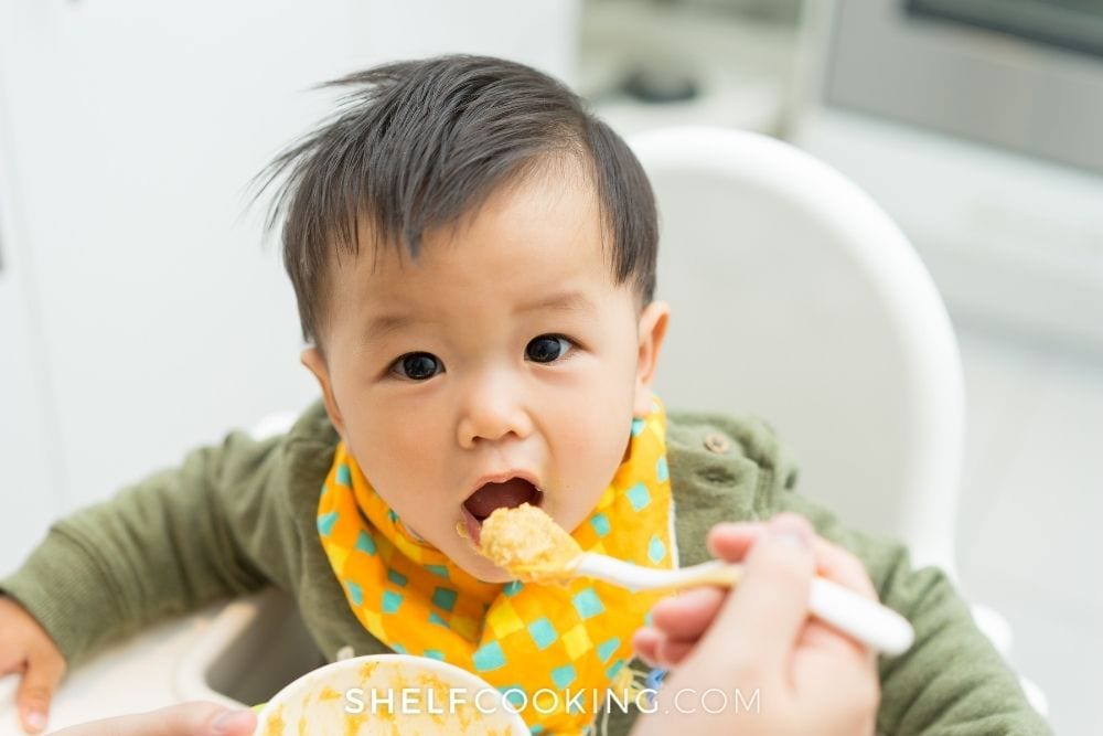 baby eating homemade food, from Shelf Cooking