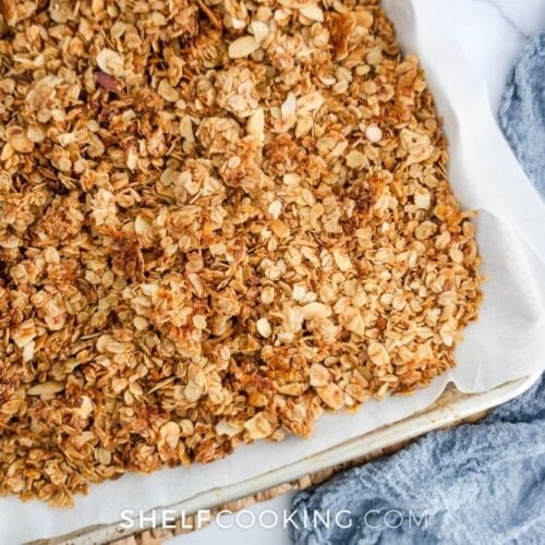 homemade granola fresh from the oven, from Shelf Cooking