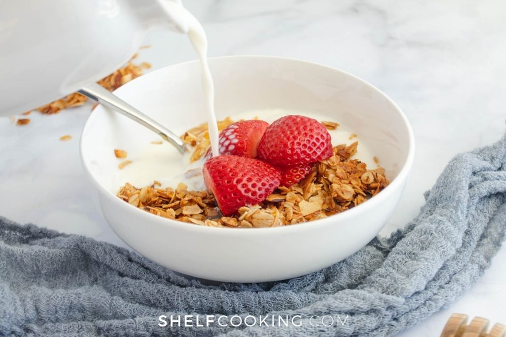 homemade granola in milk, from Shelf Cooking