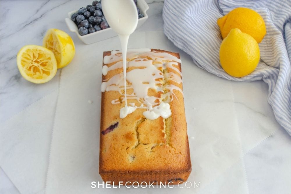 making a loaf of lemon blueberry bread, from Shelf Cooking