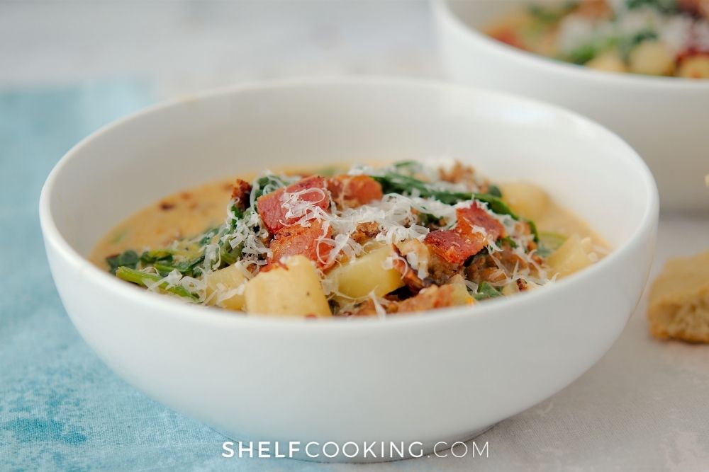 a bowl of homemade zuppa toscana, from Shelf Cooking