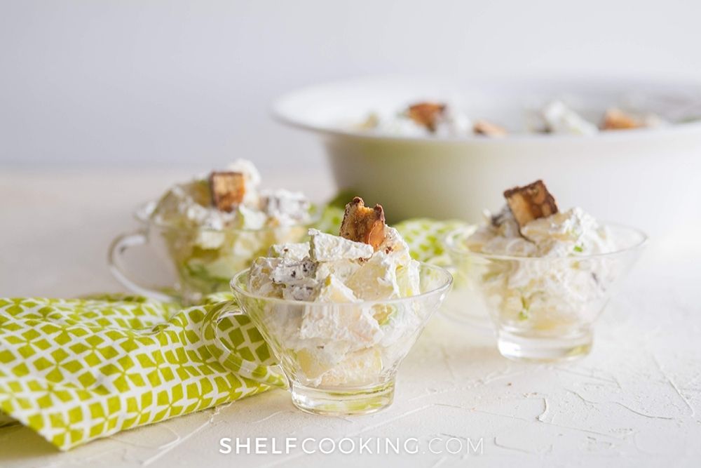 bowls of Snickers Apple Salad, from Shelf Cooking
