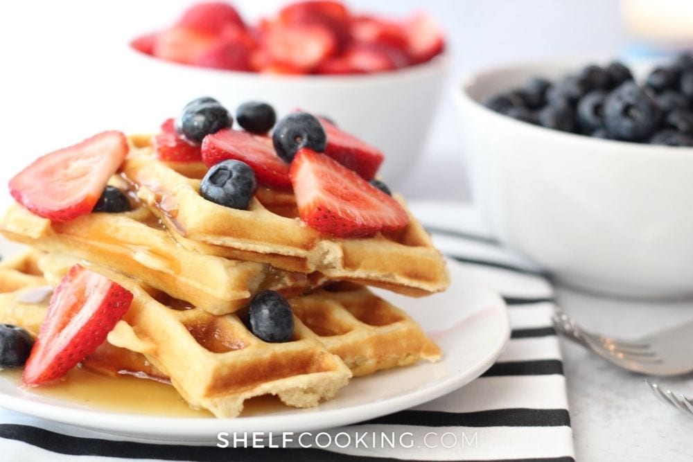 waffles topped with fruit, from Shelf Cooking