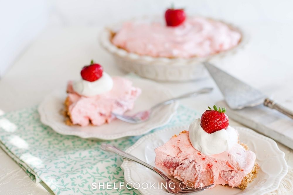 slices of no-bake strawberry pie, from Shelf Cooking