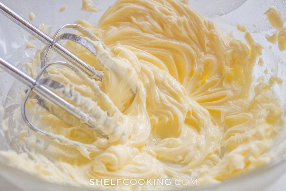 beating butter and sugar with a mixer, from Shelf Cooking