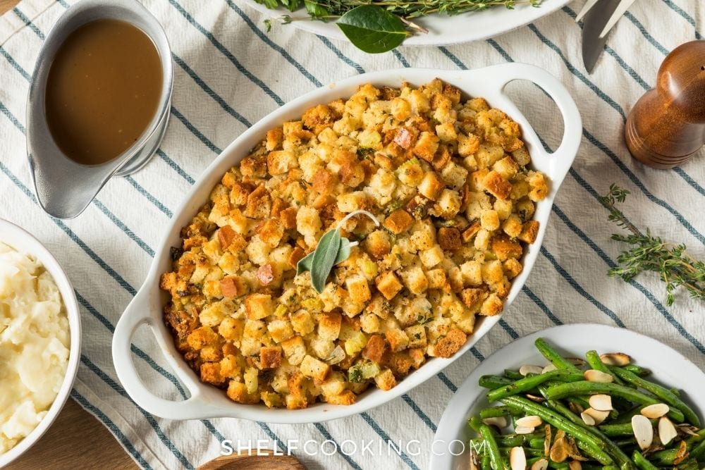 stuffing made from homemade croutons, from Shelf Cooking