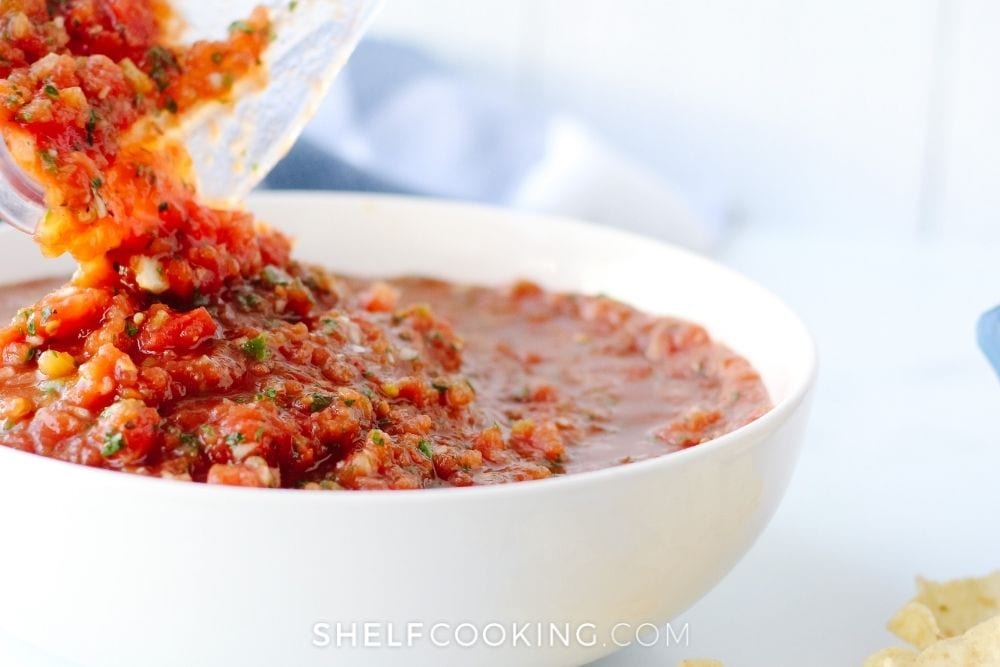 Salsa in a bowl from Shelf Cooking. 