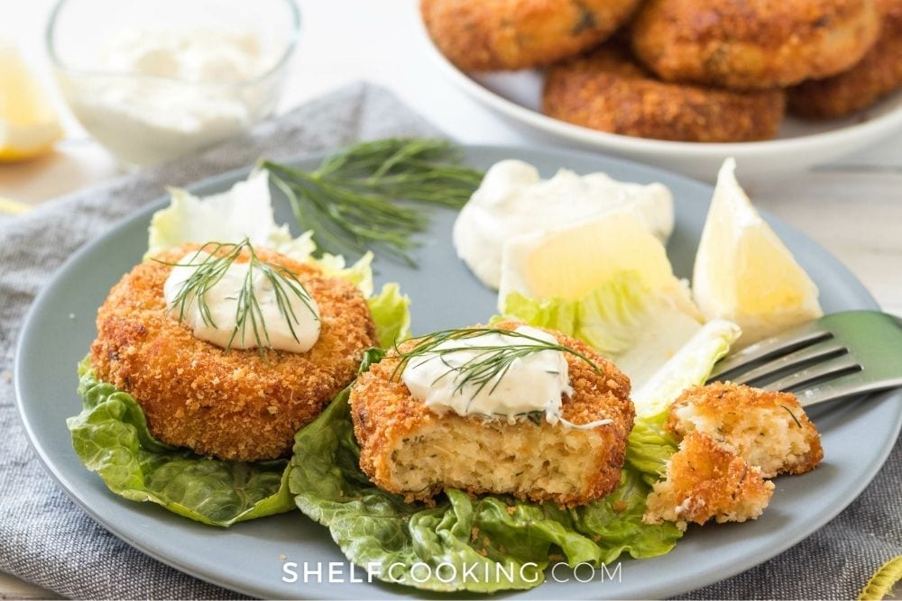 salmon patties with lemon and dill, from Shelf Cooking