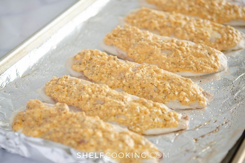 fish on a foil-lined baking tin, from Shelf Cooking