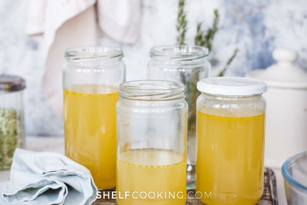 Jars of broth from Shelf Cooking. 