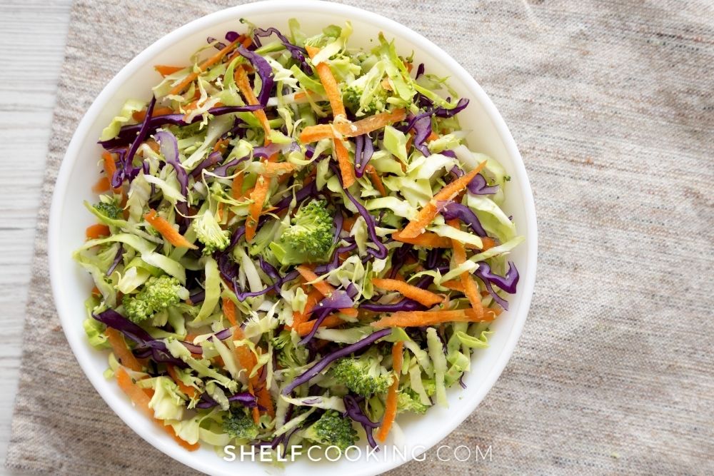 bowl of broccoli slaw, from Shelf Cooking
