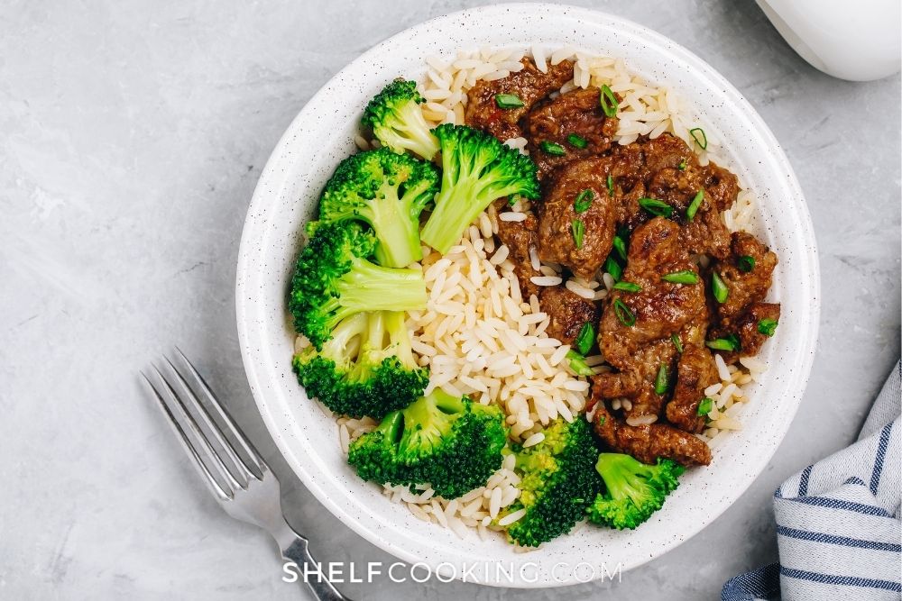 homemade beef with broccoli and rice, from Shelf Cooking