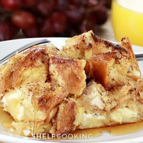 a plate of French toast casserole, from Shelf Cooking